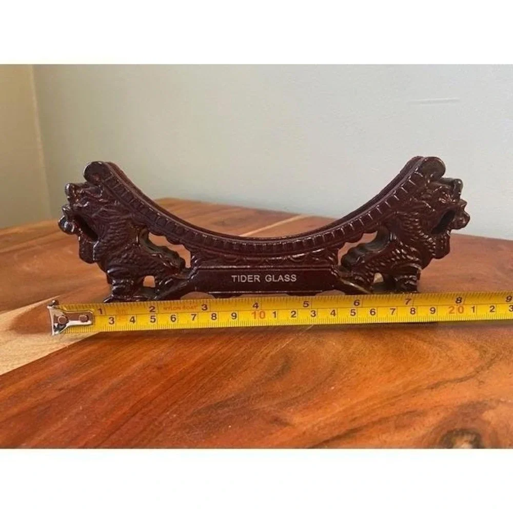 Dragon Display Stand Mahogany Easel For Plates 7.5in Vintage Tider Glass Carved